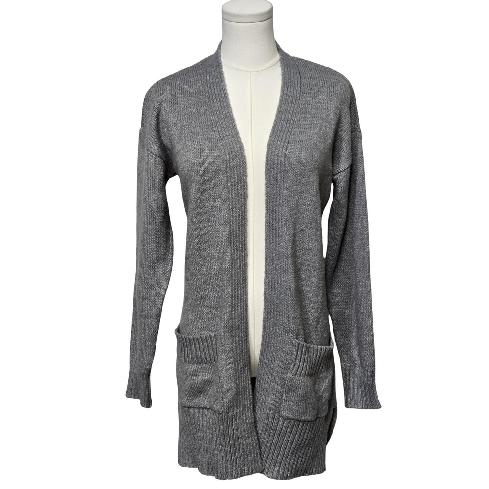 Maurices Sweater Womens Small Gray Open‎ Front Longline Knit Cardigan Pockets
